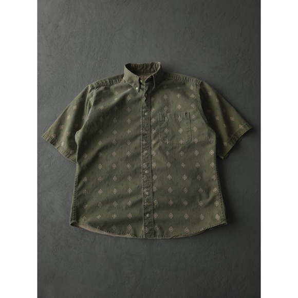 Vintage 2000s Woolrich Green Southwestern Short Sleeve Button-Down Shirt M - Picture 9 of 9